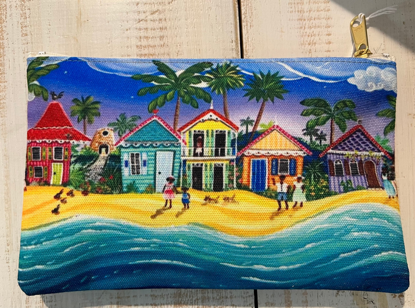 Zippered Pouch with Island Village size 9 x 5-1/2