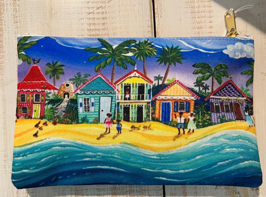 Zippered Pouch with Island Village size 9 x 5-1/2