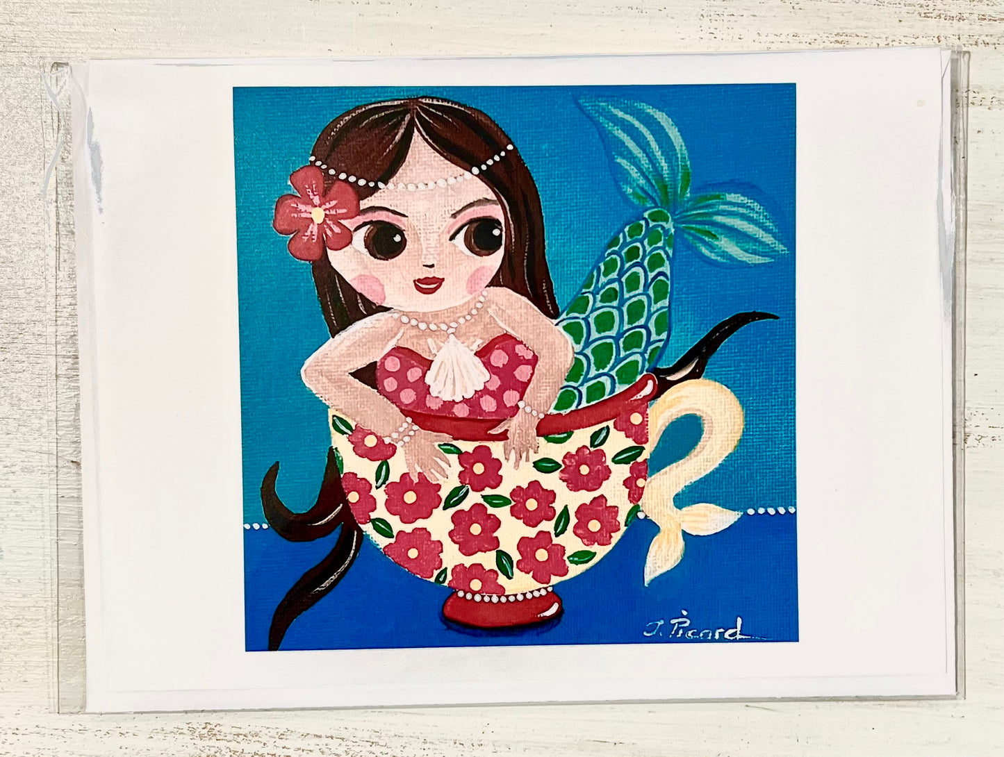 Greeting Card by Isabelle Picard Mermaid in Teacup - Pack of 5 cards