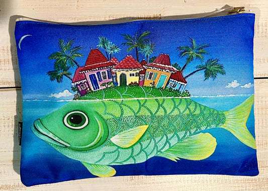 Zippered Pouch with Fish size 8 x 12